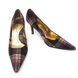 Rampage "Maria" Heels Brown Plaid with Silver Accents in Size 8 1/2 M